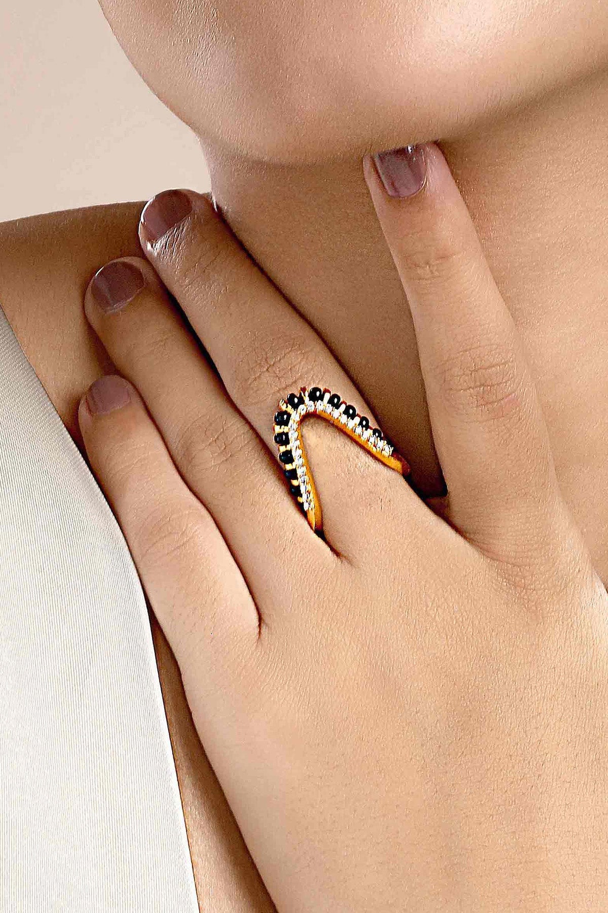 Buy Black Embellished Vanki Ring by Sica for women online at ScrollnShops